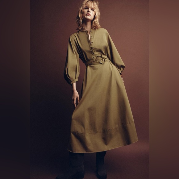 Zara Dresses & Skirts - ZARA Belted cotton poplin shirt dress w Balloon Sleeves. ZW Collection  NWT